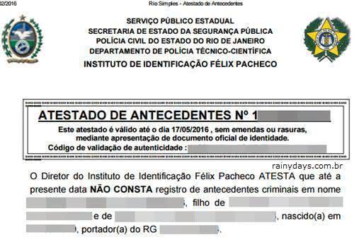 Atestado de Antecedentes Criminais RJ