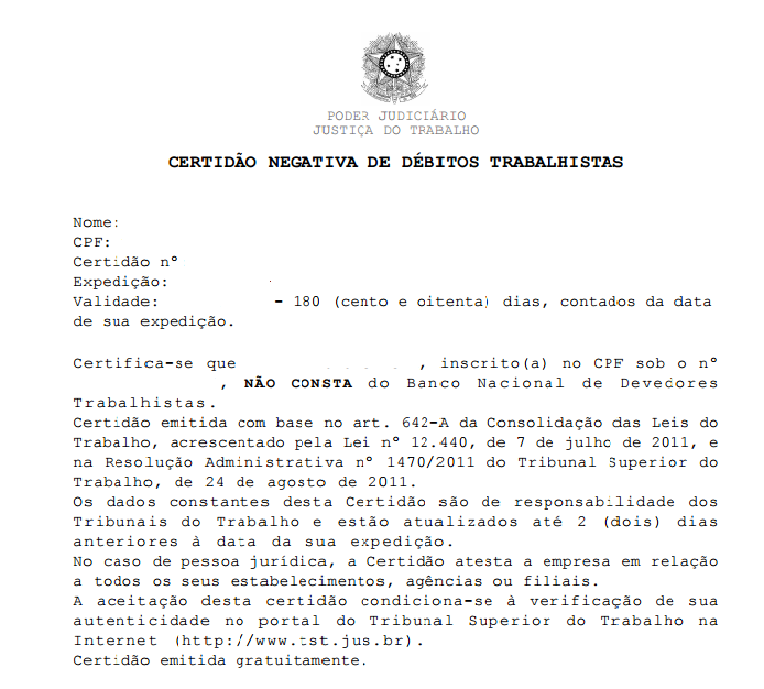 Certidão Negativa de Débitos