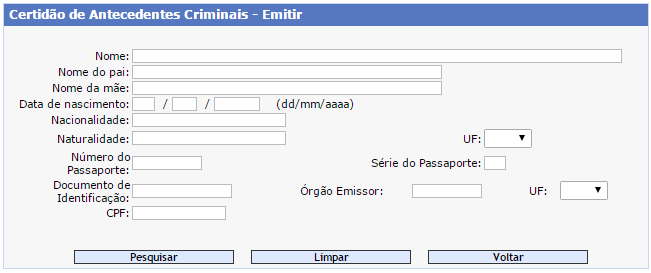 página de Nada Consta Polícia Federal