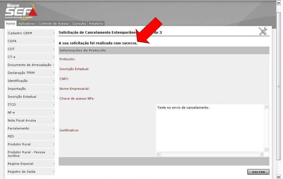 cancelamento no SIARE MG