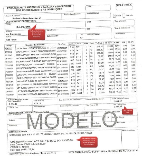 exemplo nota de devolução CFOP 5411