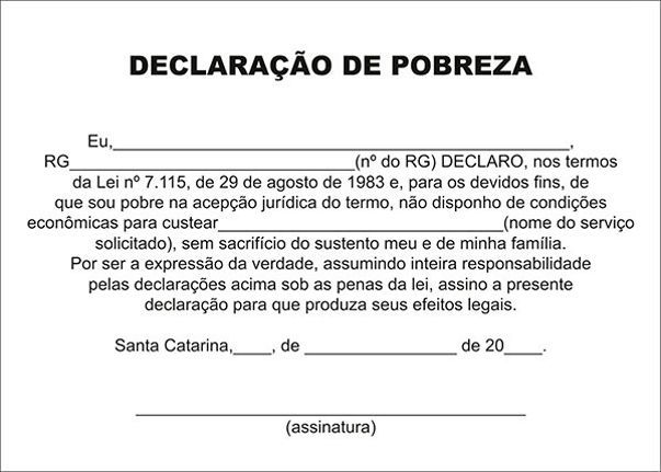 modelo de declaração de pobreza