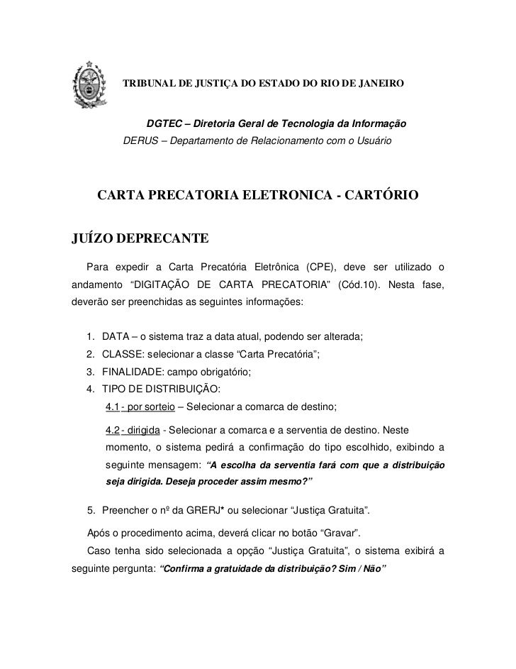 Carta Precatória eletronica RJ