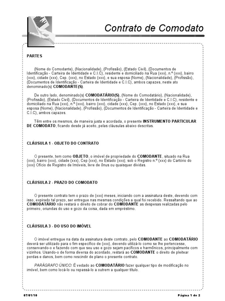 Contrato De Comodato Modelo Como Fazer Dicas E Informações