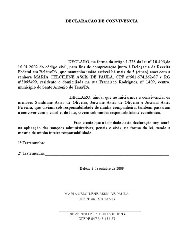 exemplo 2 Declaração de Convivência Marital