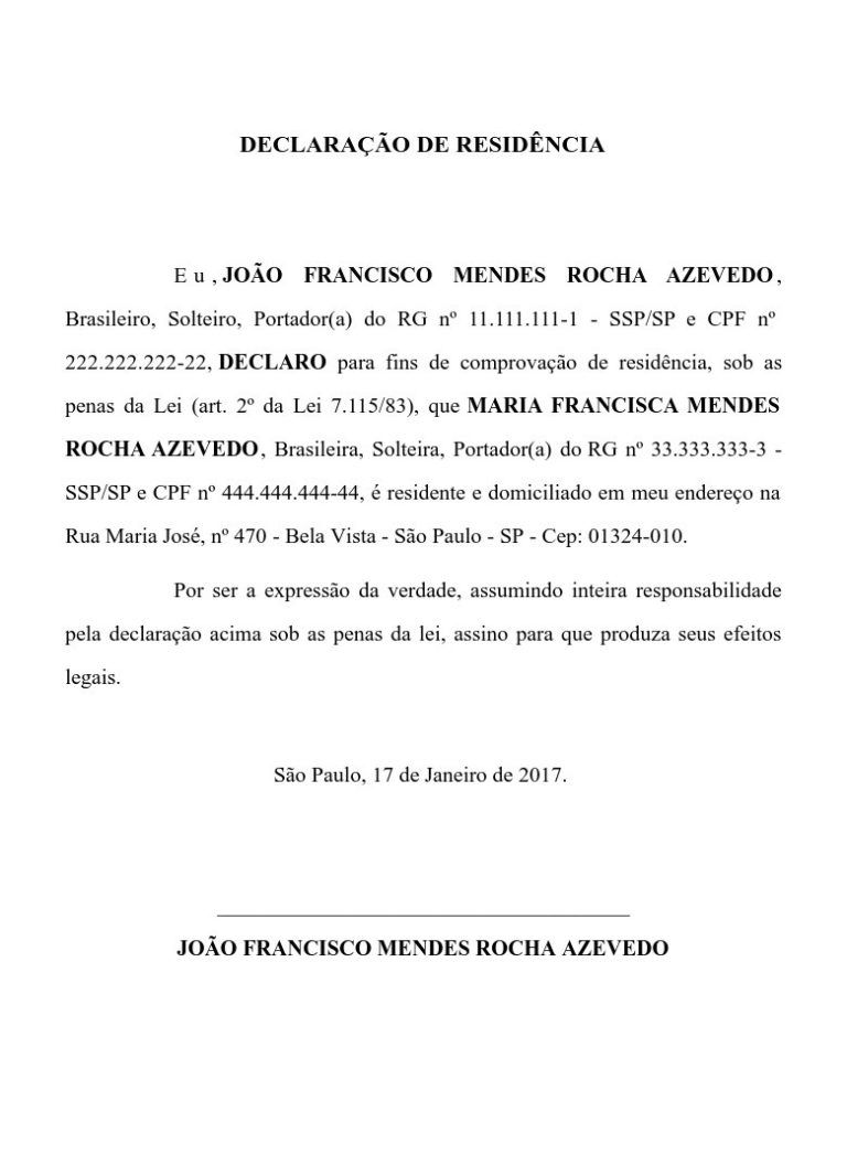 Declara o de moradia modelo com parentes como fazer informa es