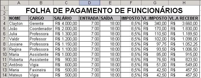 folha de pagamento exemplo excel 2