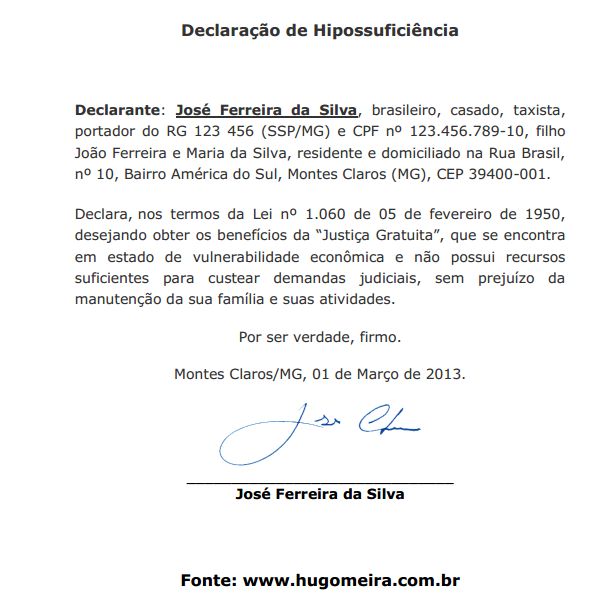 Declaração de Hipossuficiência (Pobreza): modelo, novo CPC 