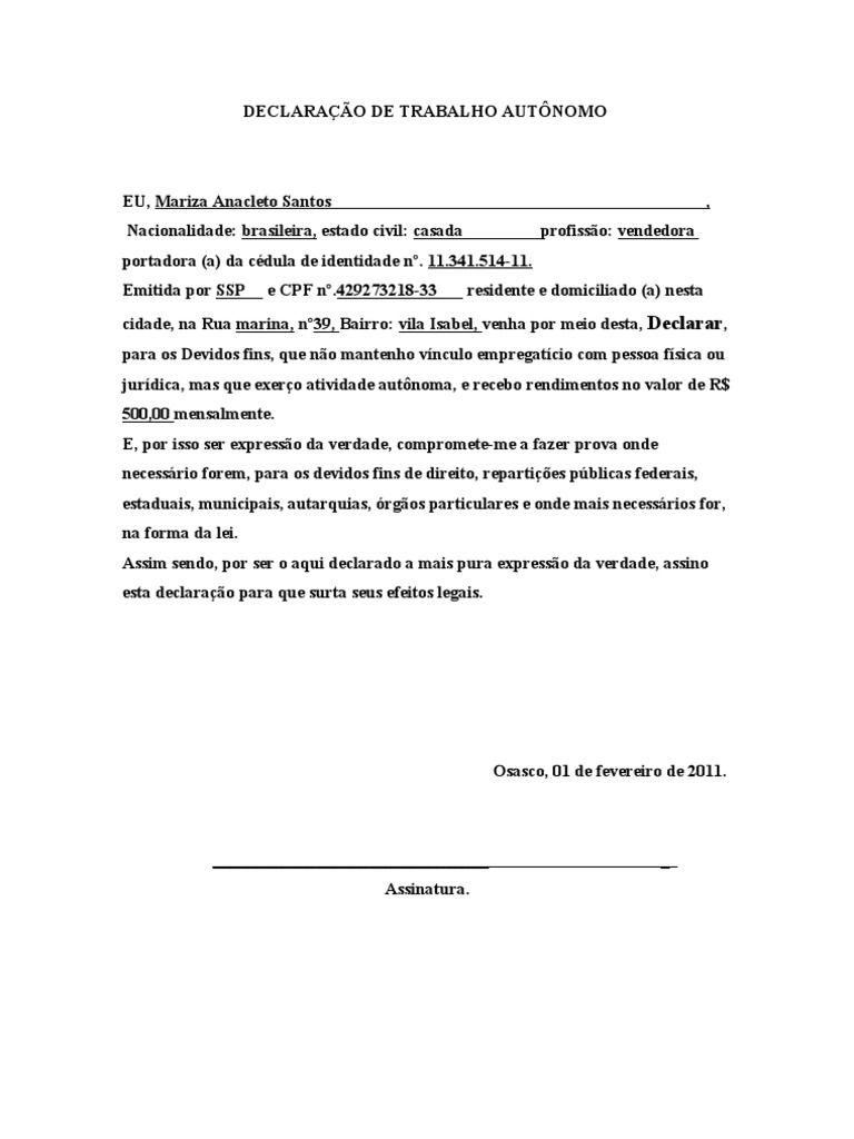 Declaração de Trabalho Autônomo: como fazer?, modelo, dicas