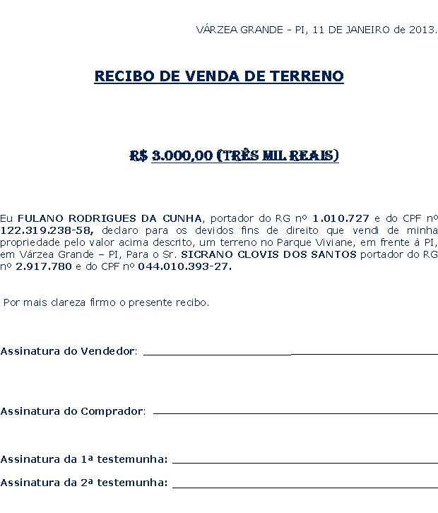 Recibo de compra e venda de imóvel