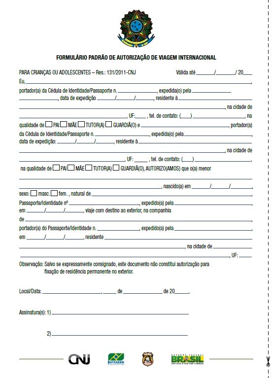 Documentos necessários para viajar com criança menor de