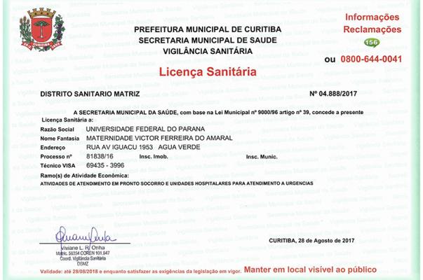 modelo de licença sanitária