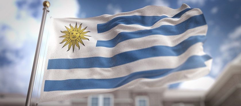 bandeira do Uruguai com mastro