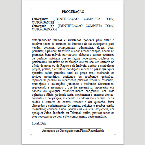 exemplo de procuração de plenos poderes